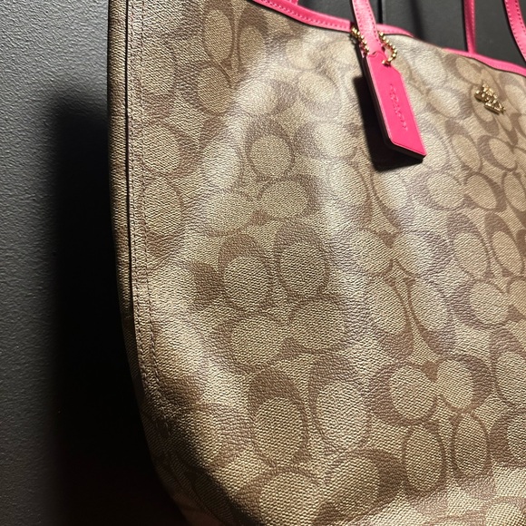 EUC…Coach Signature Canvas Tote Bag - Tan and Pink - Picture 4 of 15